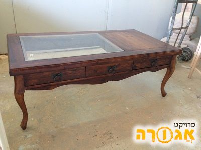 שולחן סלון עץ מלא או מתכת + זכוכית