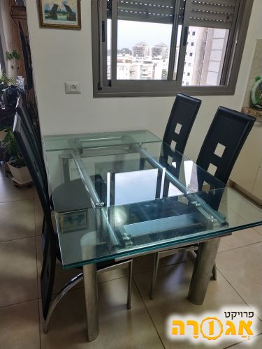 שולחן זכוכית ו6 כסאות
