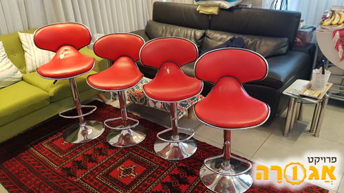 4 כסאות בר אדומים מתכווננים