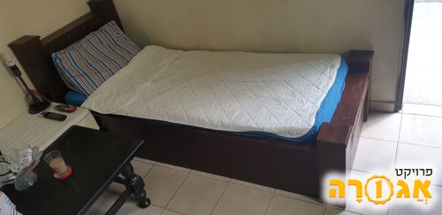 מיטה יחיד עץ מלא עם ארגז מצעים