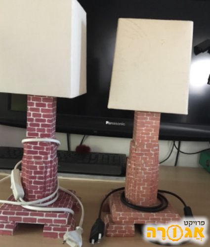 פרויקט אומנותי - 2 מנורות צד מעץ