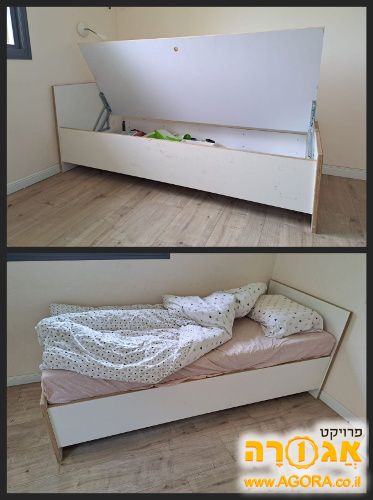 מיטת יחיד עם ארגז כלי מיטה ומזרנים