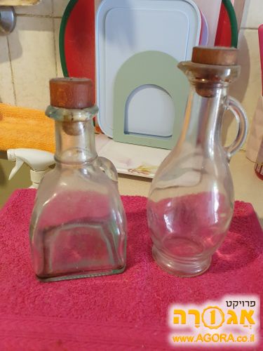 בקבוק זכוכית עם פקק עץ לשמן זית/חומץ