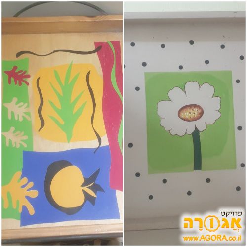 שני מגשי עץ מאויירים
