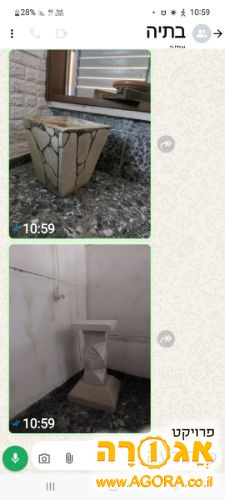 עציץ ענק משיש וינטאג ועמוד שיש לעציץ