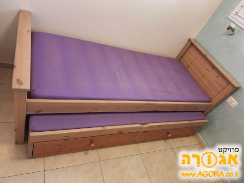 מיטת נוער+נפתחת+מזרנים+מגירות אחסון
