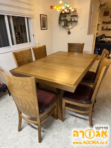 שולחן עץ 160*100 נפתח ל3מ + 6 כסאות