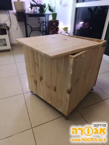 ארגז מעץ אורן 18 ממ עם גלגלים