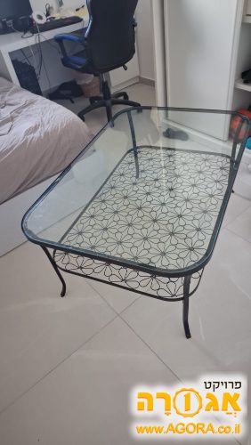 שולחן סלון ברזל וזכוכית