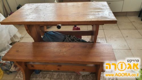 סט שולחן ושני ספסלים מעץ מלא