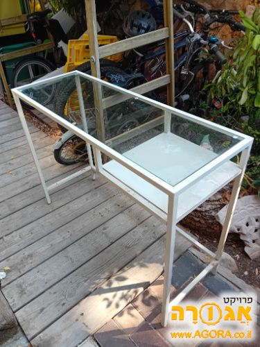 שולחן מתכת וזכוכית צר