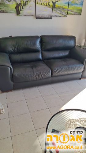 סלון עור שחור 3 מקומות