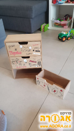 יחידת מגירות שולחנית עם ציורי פיזיקה