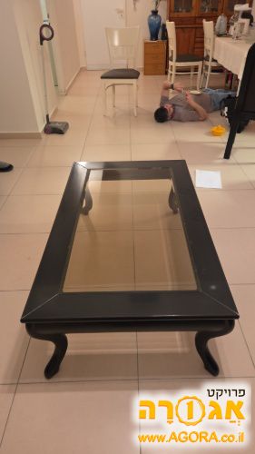 שולחן סלון זכוכית ועץ