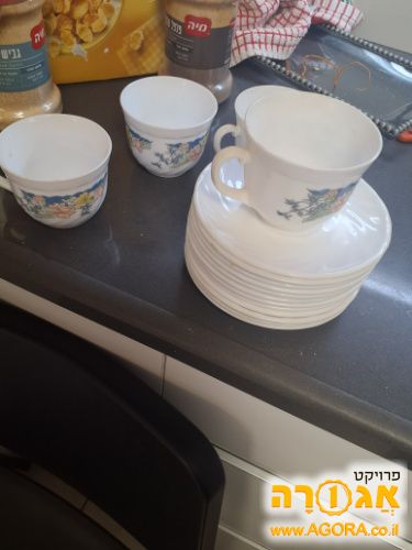 צלחות קטנות לתה+ 4 כוסות לתה