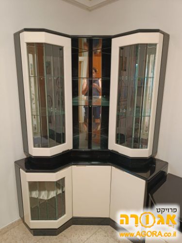 מזנון ויטרינה 2 חלקים עץ מלא