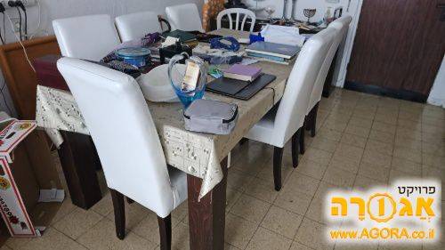 שולחן אוכל מעץ מלא ו6 כיסאות