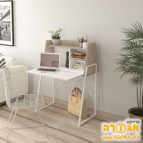 שולחן כתיבה מתקפל בגוון אלון ולבן