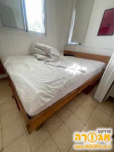 מיטה זוגית מעץ אורן מלא 150x200 תל אביב
