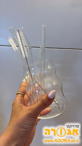 כוס שייק זכוכית עם קשים זכוכית