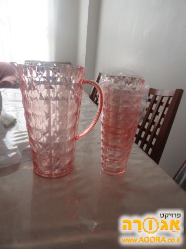 קנקן כתום עם 4 כוסות סט