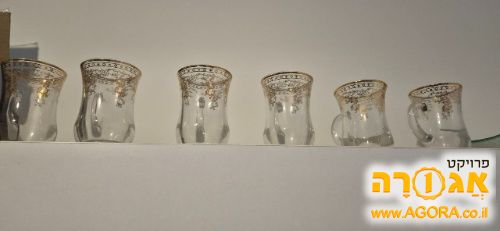 סט 6 כוסות תה מזכוכית עם עיטורי זהב