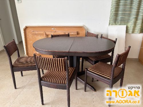 שולחן אוכל עגול מתרחב + שש כיסאות