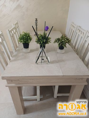 פינת אוכל 90×180 ו 6 כסאות מעץ מלא