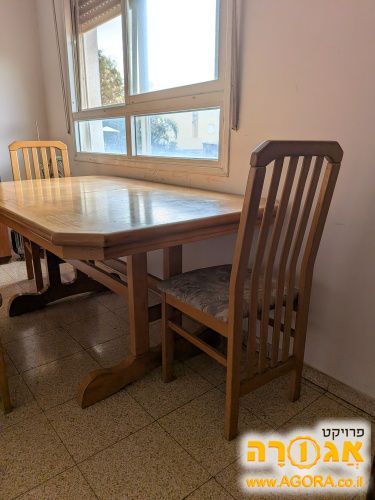 שולחן עץ מלא 6 כיסאות